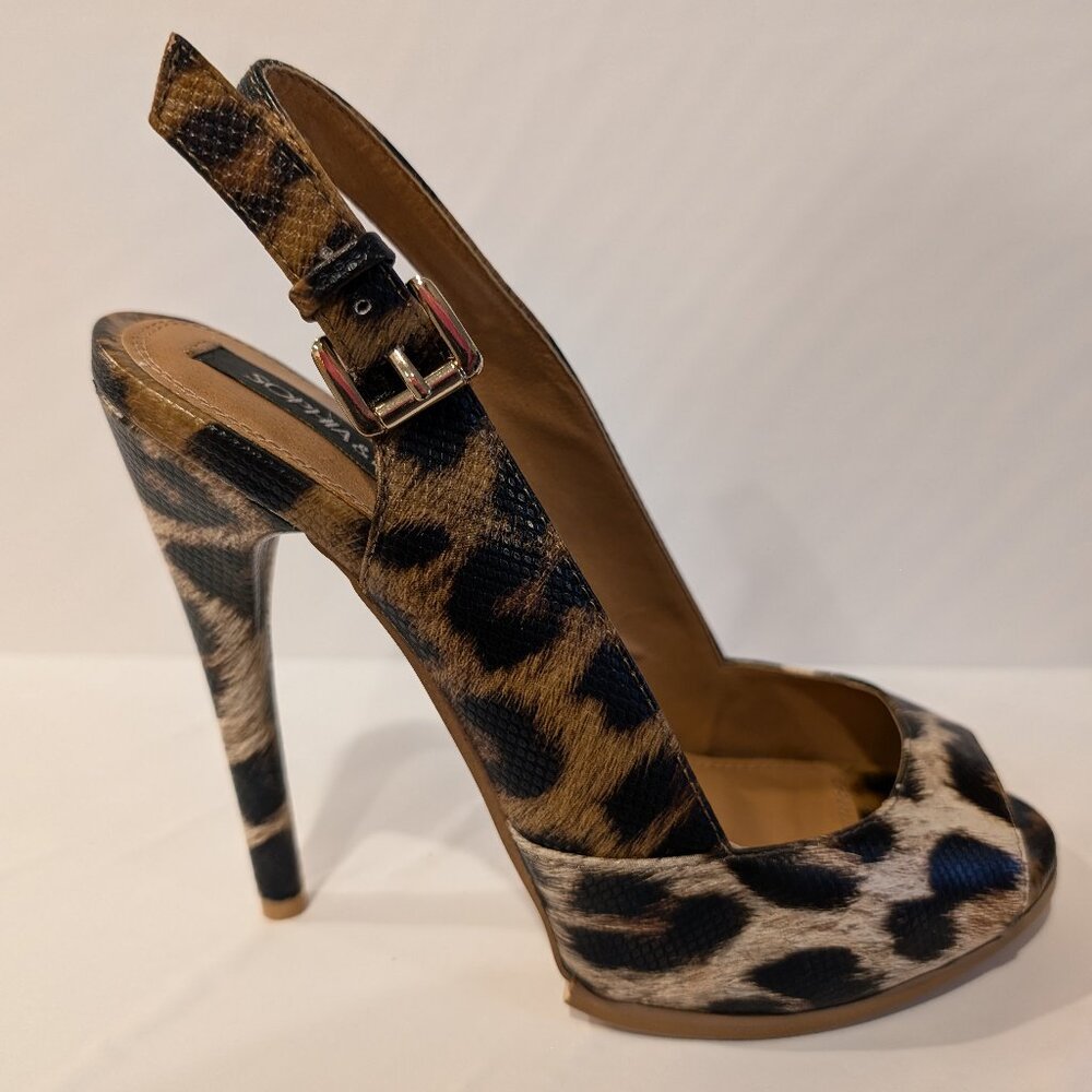 Leopard Print Peep Toe Slingback Heels
